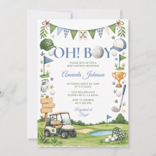 Convites Cute Oh Boy Carrinho de Golfe Baby Shower Azul Xad