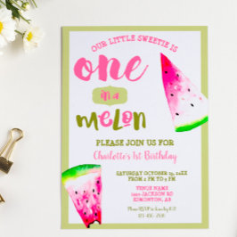 Convites Cute One in a Melon 1º Aniversário Rosa Verde