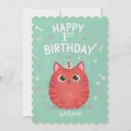 Convites Cute Orange Tabby Cat 1st Birthday | Customizable 