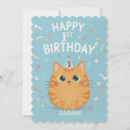 Convites Cute Orange Tabby Cat 1st Birthday | Customizable 