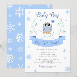 Convites Cute owl baby boy winter babyshower