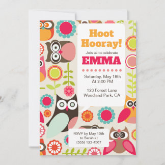 Convites Cute Owl Birthday Invitation Hoot Hooray Birthday