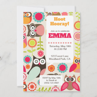 Convites Cute Owl Birthday Invitation Hoot Hooray Birthday