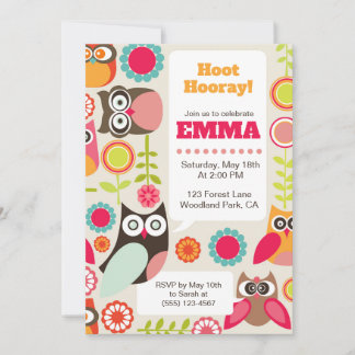 Convites Cute Owl Birthday Invitation Hoot Hooray Birthday