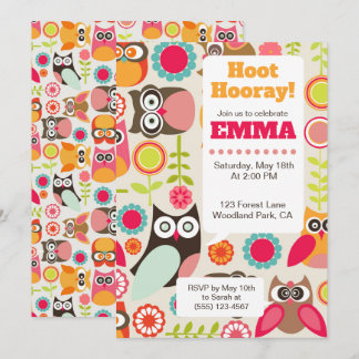Convites Cute Owl Birthday Invitation Hoot Hooray Birthday