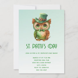 Convites Cute Owl em um Chapéu Alto Verde Dia de São Patríc