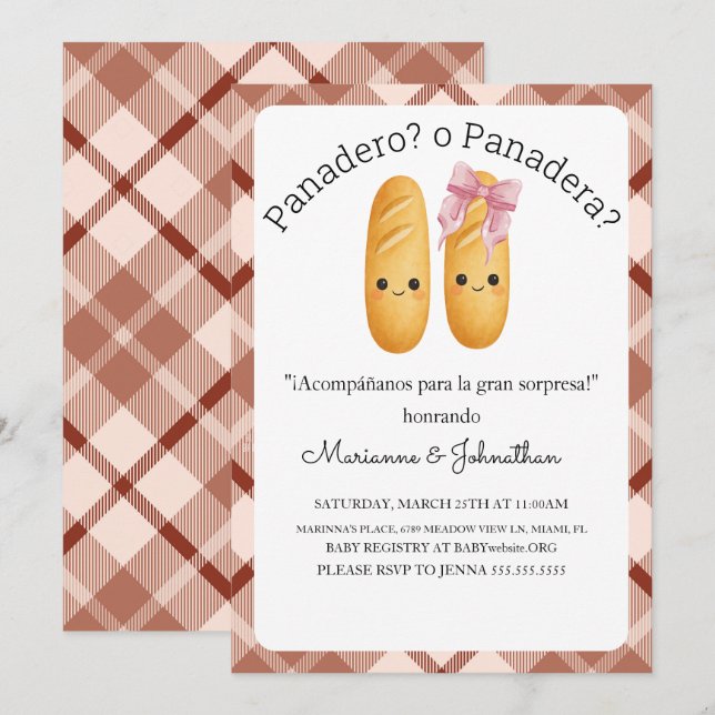 Convites Cute Panadero ou Panadera Revelação de Bebê  (Frente/Verso)