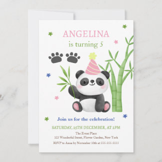 Convites Cute Panda Bear Bamboo Birthday 