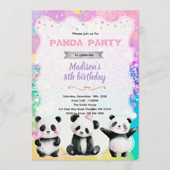 Convites Cute panda party invitation (Frente)