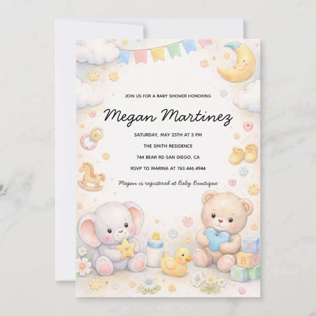 Convites Cute Pastel Baby Shower Invitation Template (Frente)