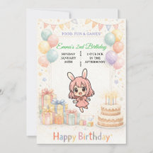 Cute Pastel Bunny Birthday Invitation