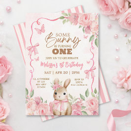 Convites Cute Pastel Pink Bunny Floral Birthday