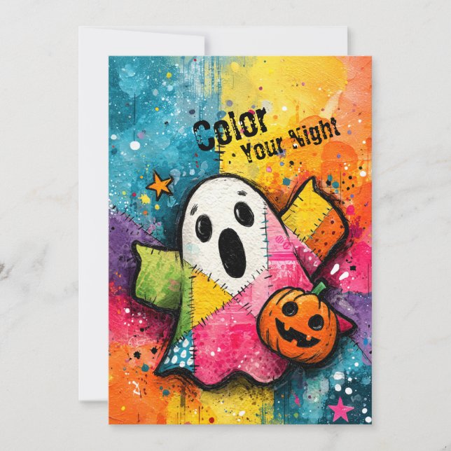 Convites Cute Patchwork Ghost Colorful Splatter Art (Frente)