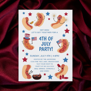 Convites Cute Patriotic Hot Dog 4 de julho