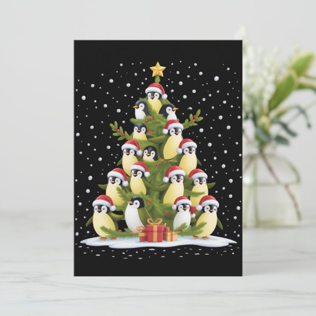 Convites Cute Penguin Christmas Tree Funny Holiday (Em pé/Frente)