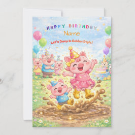 Convites Cute Pig Golden Boots Muddy Puddle Party Kids