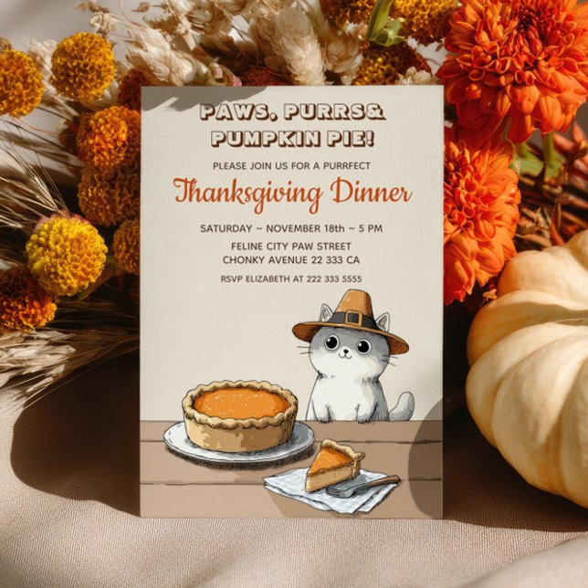 Convites Cute Pilgrim Cat Purrfect Thanksgiving Dinner (Criador carregado)