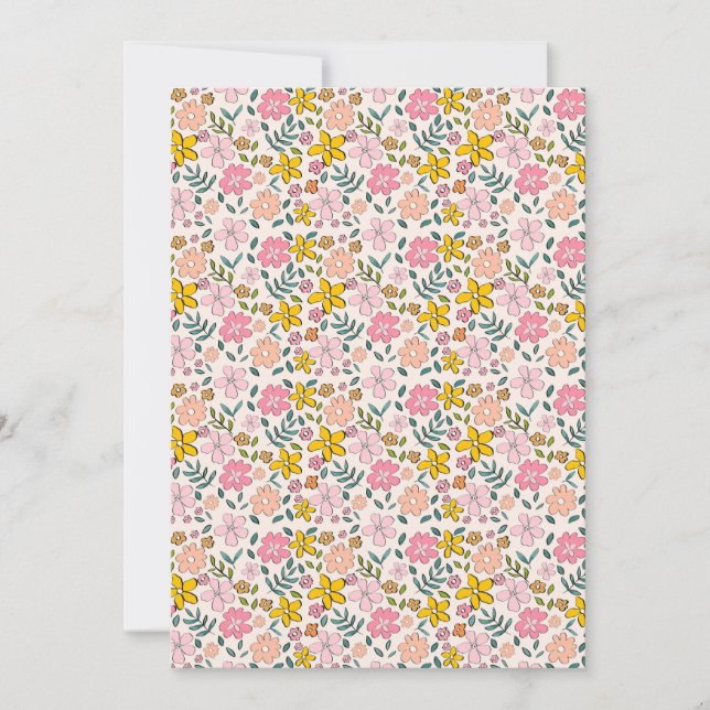 Convites Cute Pink and Yellow Floral Pattern (Frente)