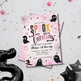 Convites Cute Pink Black Spooktacular Halloween Birthday