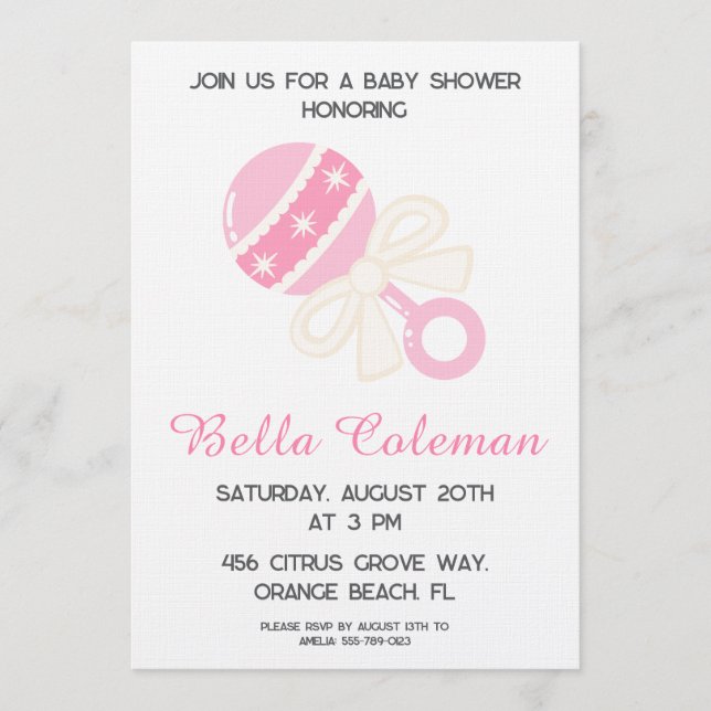 Convites cute pink bow baby shower invitation (Frente)