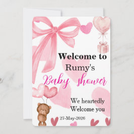 Convites Cute Pink Bow Teddy Bear Shower Welcome
