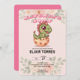 Convites Cute Pink Dino Hatching Soon