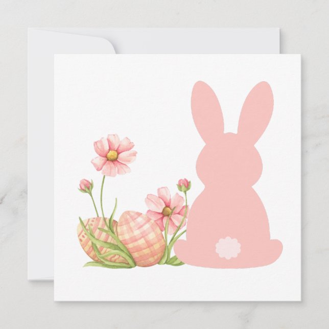 Convites Cute Pink Easter Bunny with Spring Flowers  (Frente)