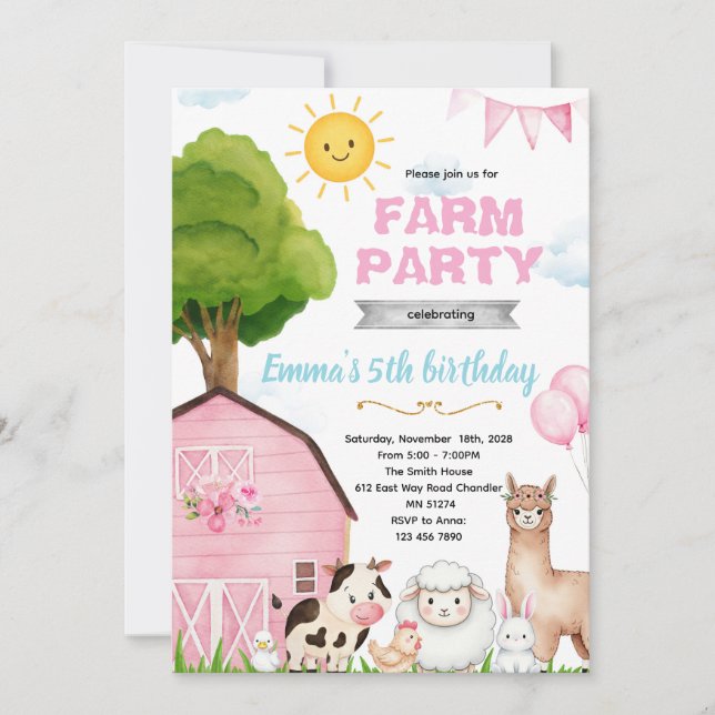 Convites Cute pink farm barnyard invitation (Frente)