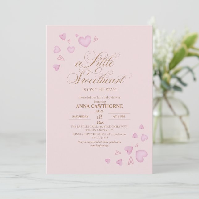 Convites  Cute Pink Hearts Baby Shower (Em pé/Frente)