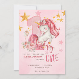 Convites Cute Pink Pastel Unicorn 1st Birthday Invitation