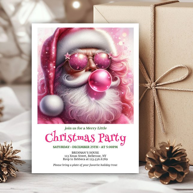 Convites Cute Pink Santa Bubble Gum Funny Christmas Invite (Cute Pink Santa Bubble Gum Funny Christmas Invitation

)