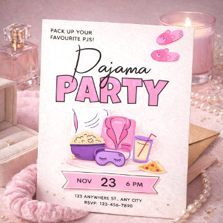 Convites Cute Pink Sleepover for Girls Pajama Party
