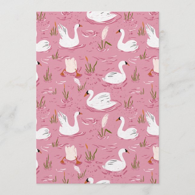 Convites Cute Pink Swan Seamless Pattern (Frente)