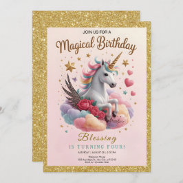 Convites Cute Pink Unicorn Birthday