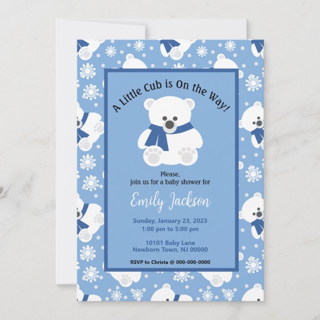Convites Cute Polar Bear and Snowflakes Baby Shower (Frente)