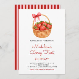 Convites Cute Preppy Berry First Strawberry Birthday