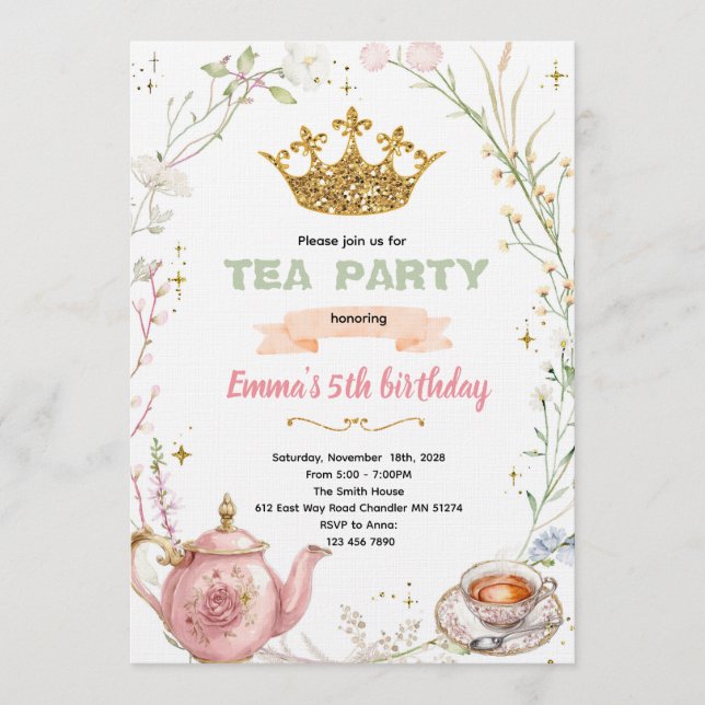Convites Cute princess tea party invitation (Frente)