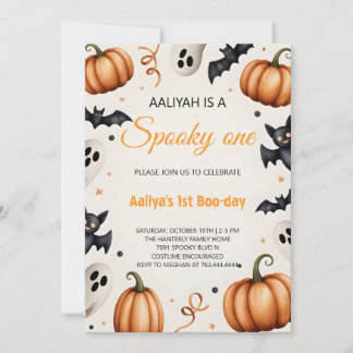 Convites Cute Pumpkin & Ghost Halloween Birthday Invitation