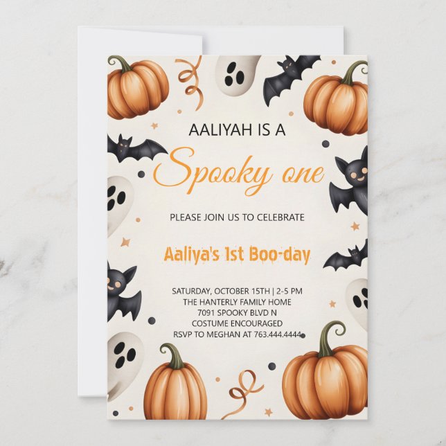 Convites Cute Pumpkin & Ghost Halloween Birthday Invitation (Frente)