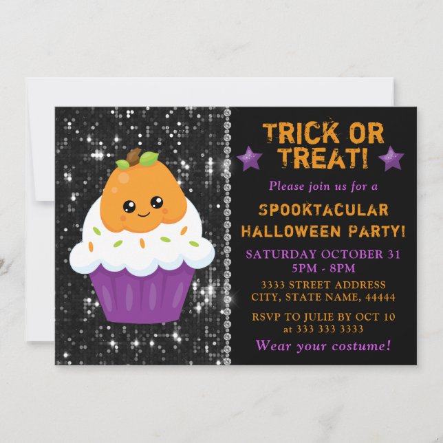 Convites Cute Pumpkin Halloween Cupcake Party (Frente)