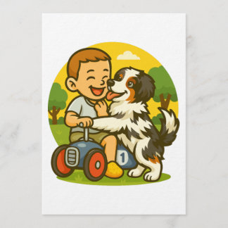 Convites Cute Puppy and Kid Playtime
