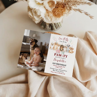Convites Cute Puppy Dog Boy 1st Birthday | Pawty Time First