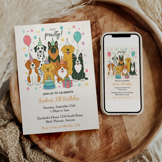 Convites Cute Puppy Dogs Boy 5th Birthday Party (Cute Puppy Dogs Boy 5th Birthday Party Invitation)