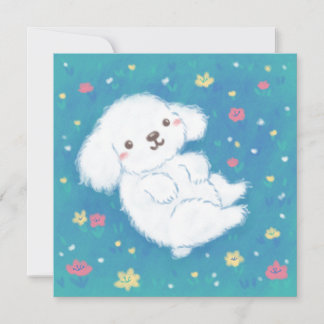 Convites Cute Puppy with Flowers