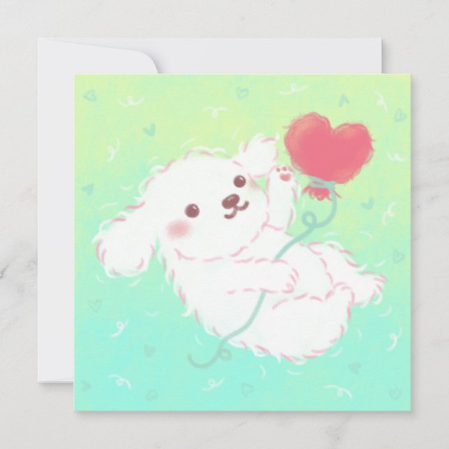 Convites Cute Puppy with Heart Balloon (Frente)