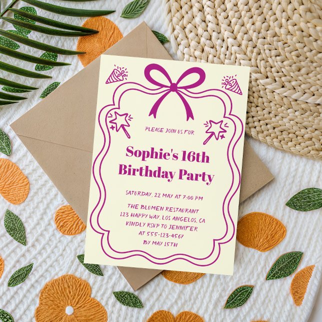 Convites Cute Purple Ribbon Frame Sweet 16 Birthday Party (Criador carregado)