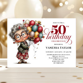 Convites Cute quirky lady turning 50 humorous birthday card