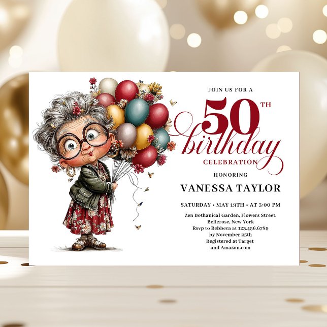 Convites Cute quirky lady turning 50 humorous birthday card (Cute quirky lady turning 50 humorous birthday card)