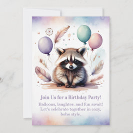 Convites Cute Raccoon Birthday Invitation Woodland Boho