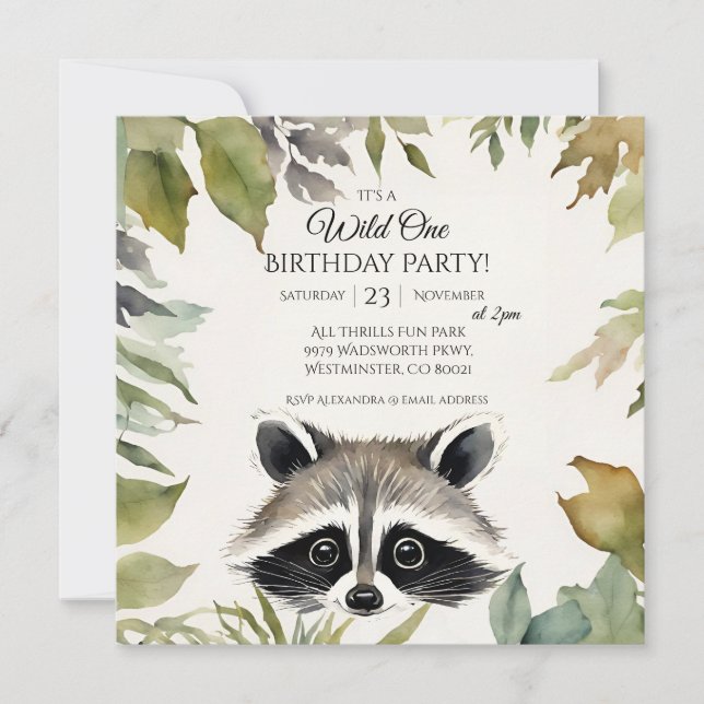 Convites Cute Raccoon Wild One Party (Frente)